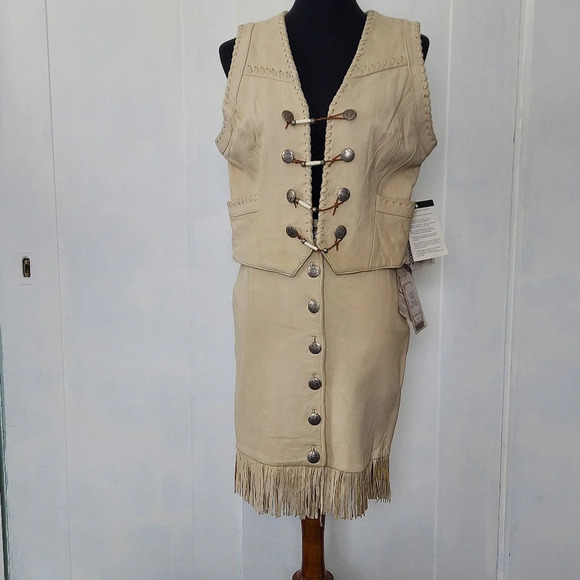 Pioneer Wear Vintage NOS Bone Cream Leather Fully‎ Lined Western Cowgirl Vest - Picture 16 of 16
